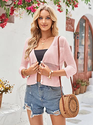 Zaful Women's Shrugs For Dresses Loose Open Front Knit Cardigan Sweater Button Down Bolero Shrugs Pink X-Large #TOP3