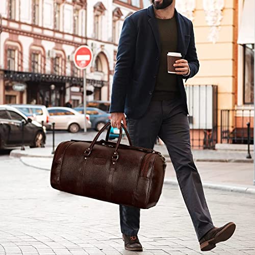 Image of Leather World Duffle Bag 55 L Brown Vegan Leather Weekender Travel Luggage Bag with Detachable Shoulder Strap for Men & Women (Brown)