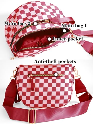 Image of Black and White Checkered Crossbody Bag Bum Bag for Women,Spacious Checkered Purse Fanny Packs Belt Bag