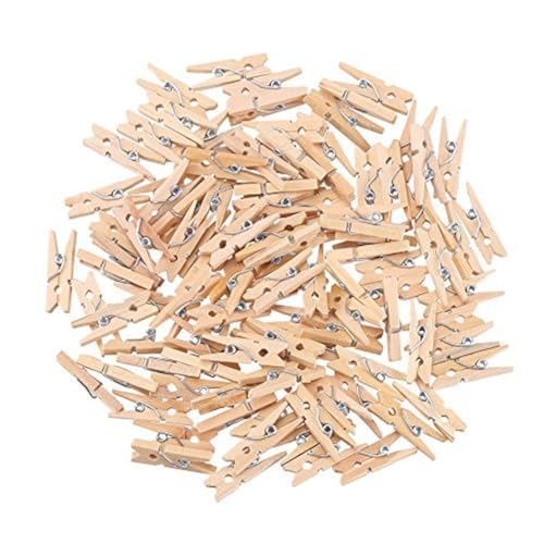 FINGOOO 100 Pieces Mini Wooden Pegs Natural Wood Clips Photo Pins for DIY Craft