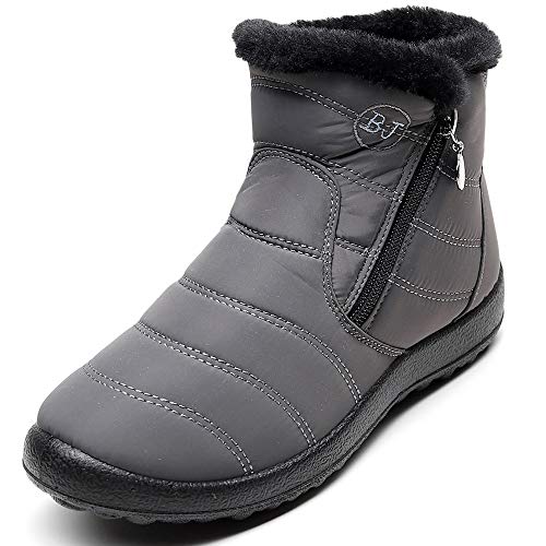 Rokiemen Bottes de Neige Femme Fille Bottines de Pluie Imperméable Hiver Doublure Fourrure Chaude Confort Boots Après Ski Gris 39 EU Cover