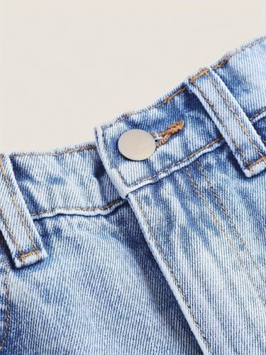 Girl's Baggy Wide Leg Jeans Zipper Fly Elastic High Waist Y2K Trendy Denim Pants4