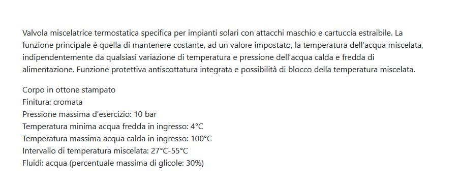 Valvola miscelatrice termostatica impianti solari da 3/4" maschio 1561s