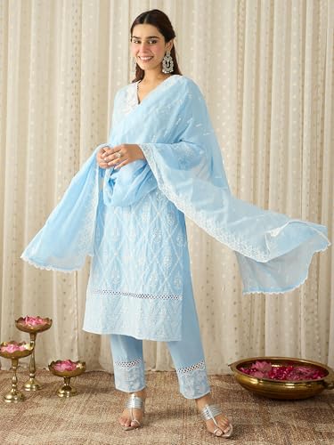 Image of INDO ERA Women Pure Cotton Kurta Set with Dupatta | Festive Suit Set, 10790