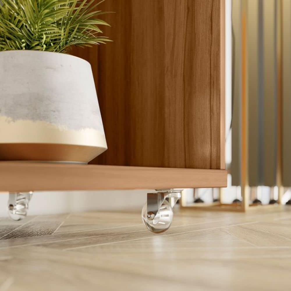 Close-up of the silicone casters on the TV rack