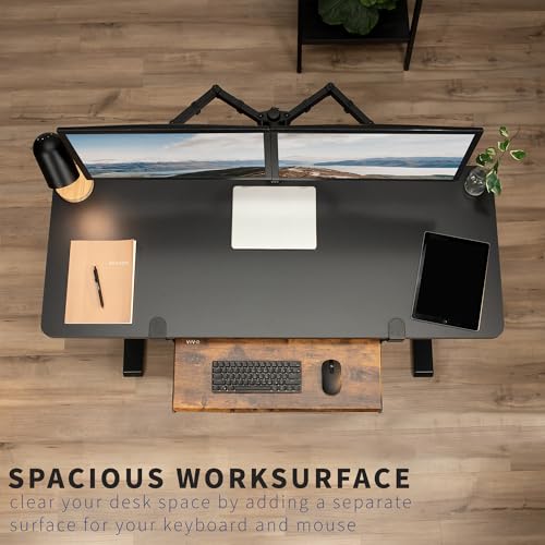 Image of VIVO Vintage Brown Large 27 x 11 in Under Desk Keyboard Tray, MOUNT-KB05N | Keyboard Tray for Typing, Slide Out Platform, Rustic, Extra Sturdy C-Clamp Mount System, Computer Drawer, Black Frame