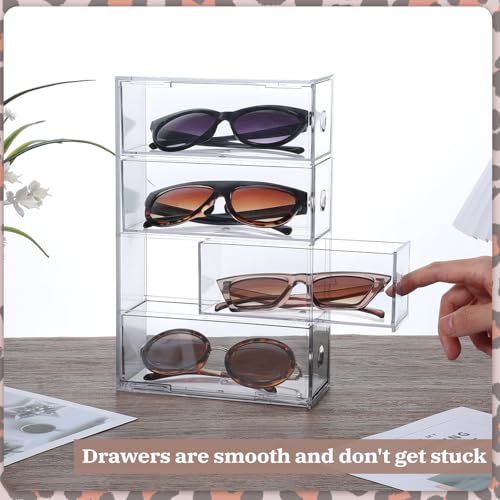 Image of 2 Pieces Acrylic Sunglass Organizer Clear Sunglass Holder with 4 Drawers Glasses Organizer for Women Clear Eyeglass Holder Eyewear Display Case Multiple Pair for Glasses Jewelry Watch Storage