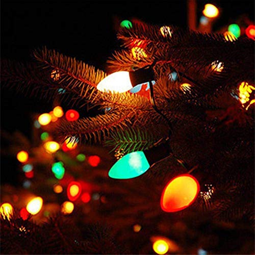 Image of C7 Multicolor Christmas Lights Outdoor, 25Ft Incandescent Christmas Outdoor String Lights with 27 Multicolor Ceramic Bulbs Vintage Christmas Lights for Roofline Patio Xmas Tree Party Garden Decoration