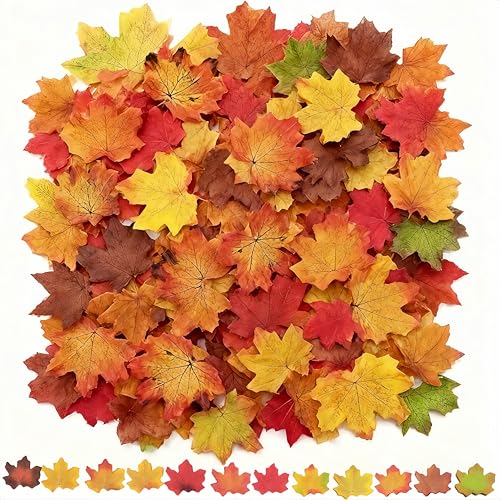 YIEUR 600 Stück Ahornblätter Kunst 12 Farben Herbstblätter Herbst Streudeko 8cm gemischte Ahorn blätter Deko für Thanksgiving Halloween Herbst Gärten Party Weihnachten(12 Farben)