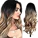 Quantum Love Wigs Ombre Wig Black to Light Brown Side Part Long Wavy Wig Heat Resistant Synthetic Daily Party Wig for Women (Ombre Black to Light Brown)