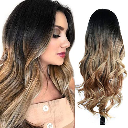 Quantum Love Ombre Wigs Black to Light Brown Side Part...