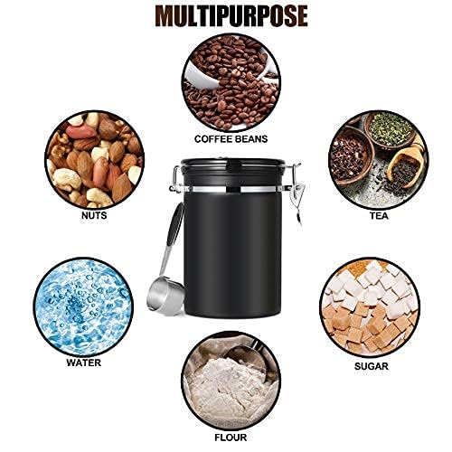 Foto von SMRONAR Kaffeedose Luftdicht, Edelstahl Kaffeebehälter, 623g/21oz mit Datums-Tracker CO2-Freigabeventil und Messlöffel für Kaffeebohnen, Pulver, Tee, Nüsse, Kakao