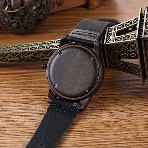 Unisex Wooden Watches Uwood Series Handmade Genuine Suede Cowhide Leather Wood Wristwatch with Gift Box4