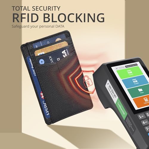 Image of Oak Leathers Leather Slim Minimalist Wallet for Men & Women RFID Front Pocket Leather Card Holder Wallets (Jet Black)