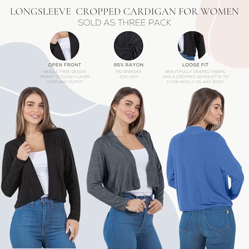 Image of Azules Cropped Cardigan for Women, Open Front Drape Lightweight Sweater Long Sleeves Women's Cardigans