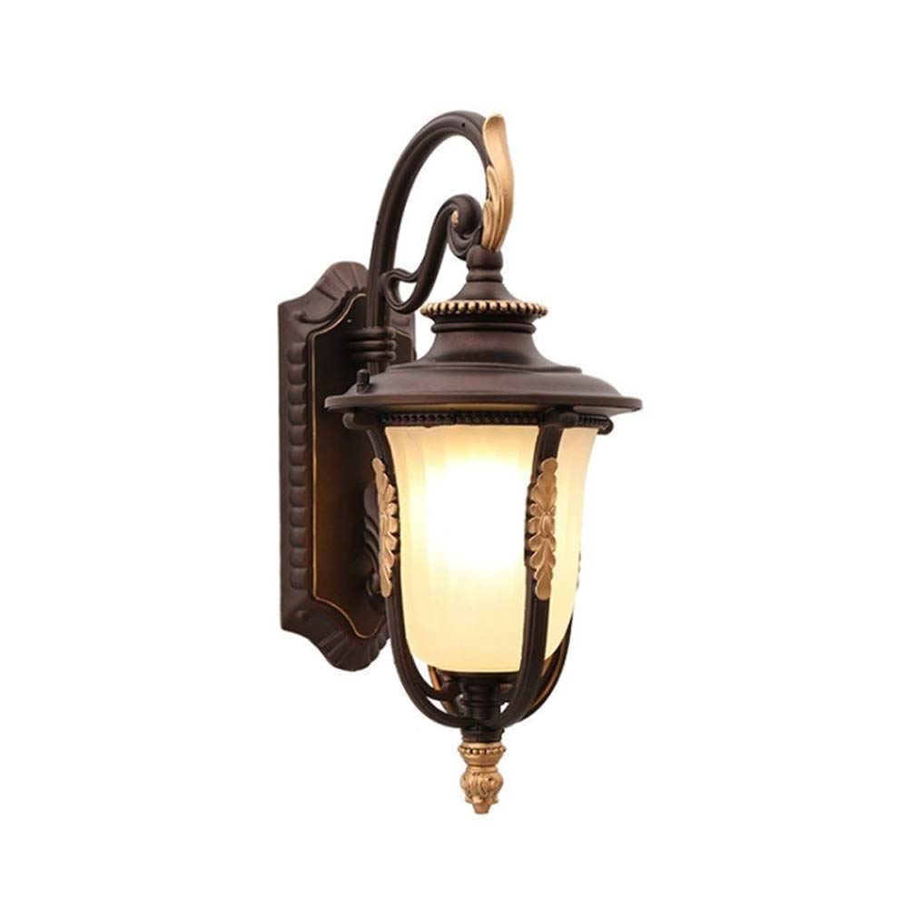 VDOQTLJT European Retro Die-cast Aluminum Outdoor Wall Lamp Porch Light Canyon Garden Decor Sconce Fixture Textured Brown Finish with Milk White Waterproof Weather Resistance 18" inch Lantern Ne