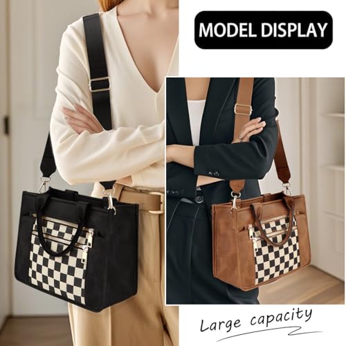 Checkered Crossbody Bag Vegan Leather Shoulder Purse Plaid Slouchy Tote Handbags for Women2