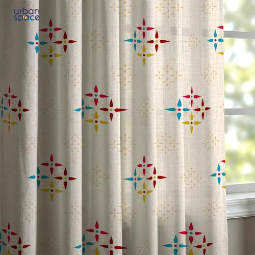 Image of Urban Space 100% Cotton Window Curtains 5 Feet (Set of 2) | 60-65% Room Darkening Window Curtains | Hanging Styles - Rod Pocket, Back Loop & Track Channel | Tieback Included (Mosaic - Red & Blue RD)
