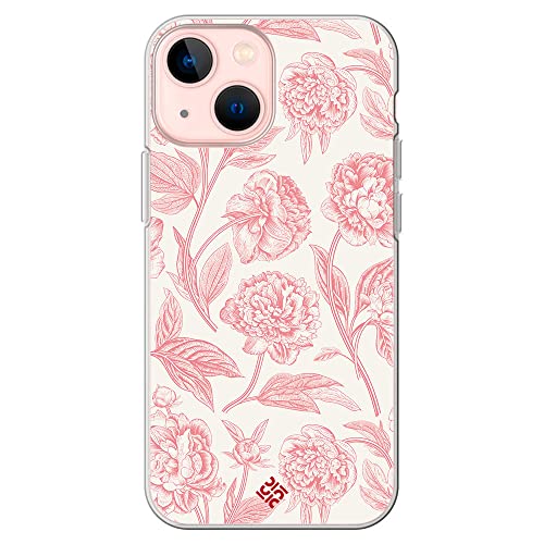 Movilshop Coque pour [iPhone 13 Mini ] Dessin botanique [Fleurs Rose Pastel] en Silicone Souple Transparent Coque Case Cover Gel pour Smartphone.