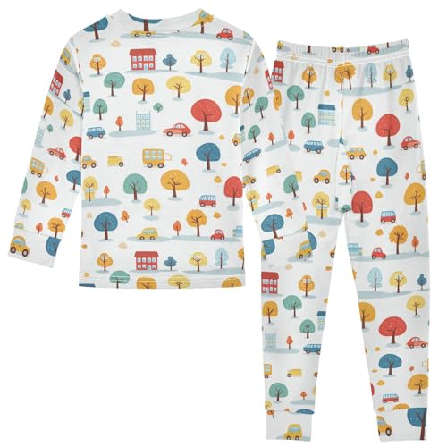 Pajama Sets Long Sleeve Autumn Trees Cars Houses Soft Comfy Sleepwear 2 Piece PJS 3-8T3