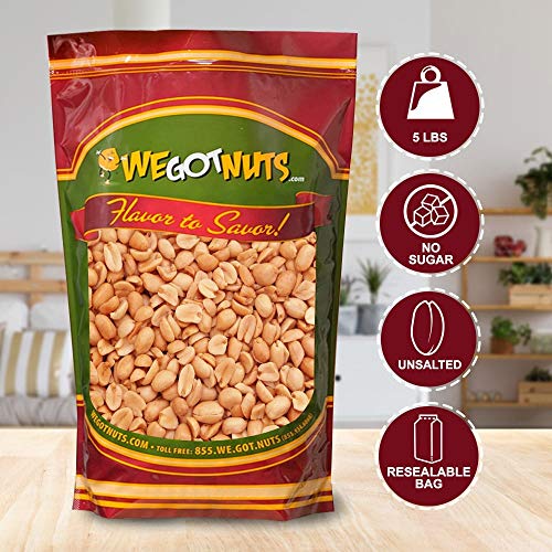 Roasted Unsalted Peanuts 5 Pounds (80Oz) By We Got Nuts – Premium Quality Kosher Peanut – Healthy & Natural Rich Flavor Snack – Great For Diy Homemade Peanut Butter – Air-Tight Resealable Bag Package #TOP2