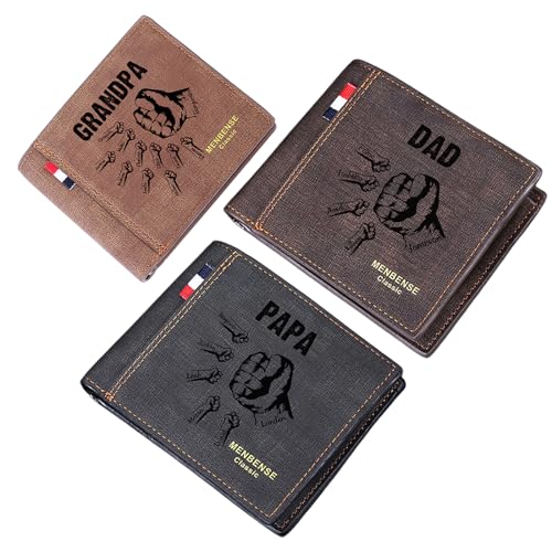 Fist Bump Wallet Personalized Kids Name Wallet Leather Wallet for Dad Grandpa Mens Wallet Fathers Day Gift Custom Engraved Wallet for Husband Papa Wallet for Men Family Name Wallet New Dad Wallet