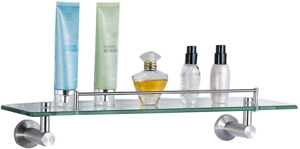Glass Shelf Bathroom Storage Organizer with Thick Tempered and Brushed Nickel Rustproof (Color : Silver, Size 52 * 12cm)