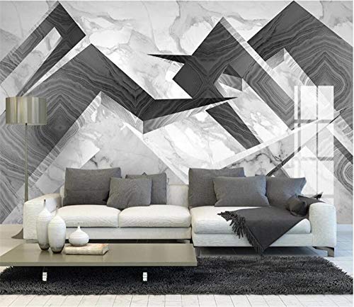 Papier peint marbre géométrique pour agrandir un mur de salon