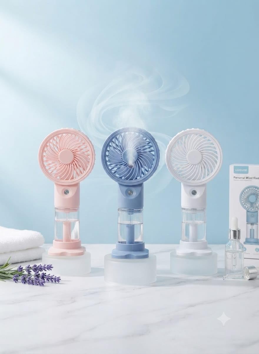Mini Hand Fan with Mist Spray, Portable Handheld | Water Mist Cooling, USB Rechargeable-image-38