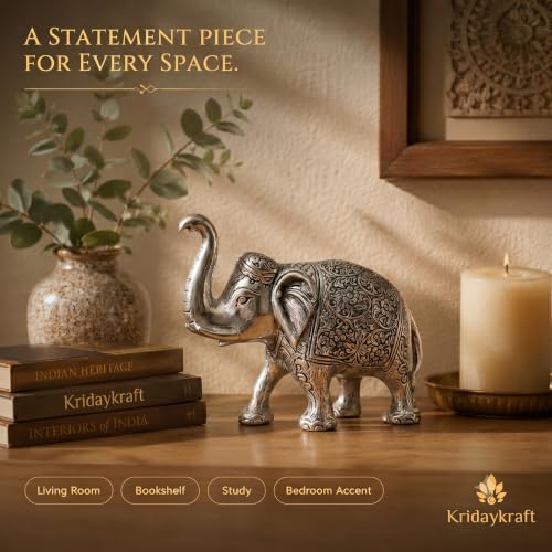 Image of KridayKraft Metal Elephant Silver Color for Showpiece Enhance Your Home,Office & Table and Gift for Have House Warming Anniversaries, Birthday..