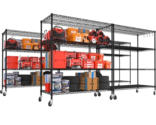 Image of PrimeZone 55.5 inch Wx24 x80 Heavy Duty Metal Wire Storage Shelving with Wheels