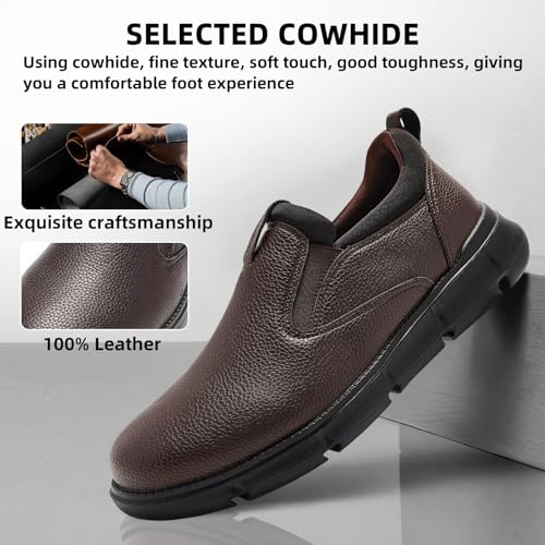Men's Orthopedic Wide Plantar Fasciitis Leather Dress Walking Shoes: Fit Overpronation Arch Support Neuropathy Hammer Toes Walking Shoes, Comfort Ankle Pain Relief Standing Oxfords Dark Brown Size 104