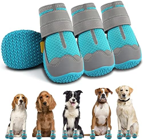 Dog Shoes for Small Medium Dogs: Large Dog Boots & Paw Protectors for Hot Pavement Winter Snow, Outdoor Walking 4PCS Dog Booties, Indoor Hardfloors Anti Slip Sole Dog Shoes Blue Size 3