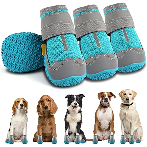 Dog Shoes For Small Medium Dogs: Large Dog Boots & Paw Protectors For Hot Pavement Winter Snow, Outdoor Walking 4Pcs Dog Booties, Indoor Hardfloors Anti Slip Sole Dog Shoes Blue Size 4 #TOP25