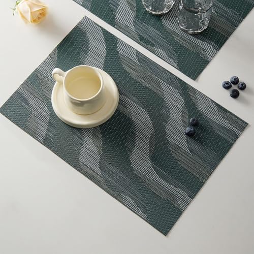 Danube Home Esther Textline Placemats 45X30Cm Grey | 70% Pvc+30% Polyester Non Slip Decorative Table Top Protector Placements For Dining Room Kitchen