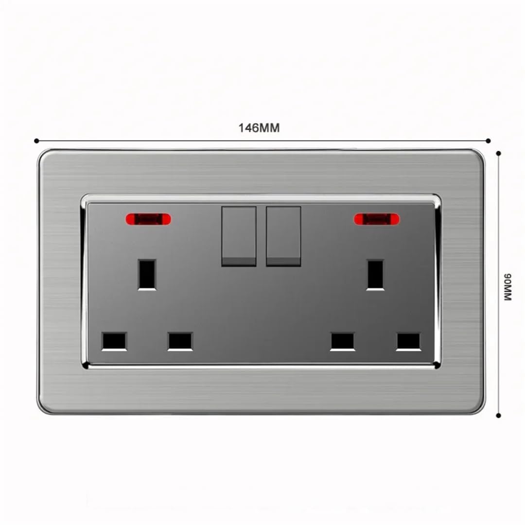 Presa Elettrica Da Parete 220 V In Acciaio Inossidabile 13A Grigio9 Presa USB C Da Parete A Ricarica Rapida Tipo C Intelligente RJ45CT5 110-250V#UK