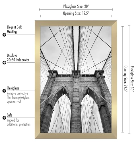 Americanflat 20x30 Poster Frame with Polished Plexiglass - Gold Picture Frame - Wide Photo Frames Made of Engineered Wood for Vertical or Horizontal Wall Display - Epic Collection - Gold