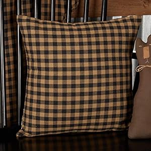 Vhc brands black check cotton 16×16 fabric pillow black  urban country home decor