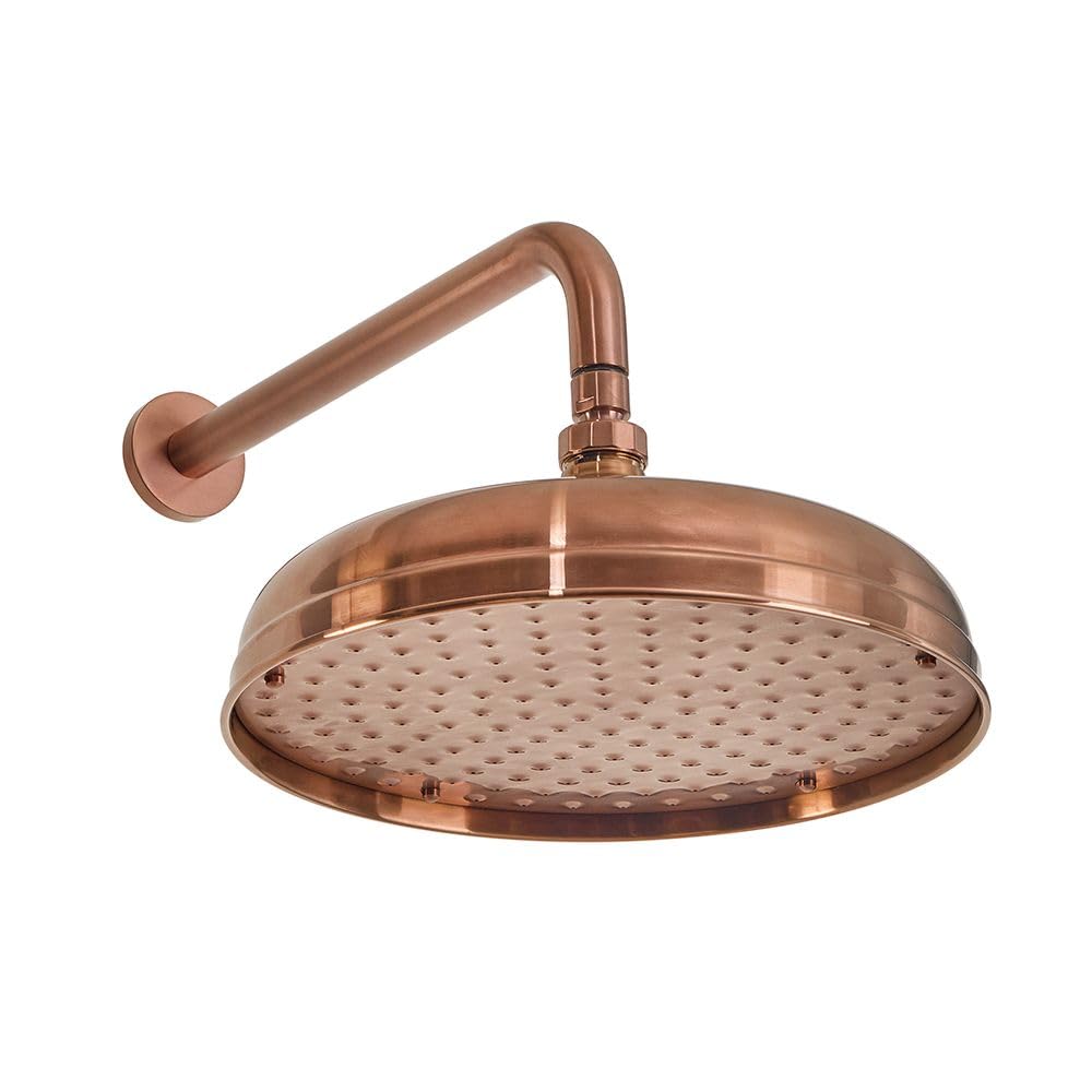 Milano Brushed Copper Elizabeth 300Mm Round Rainfall Shower Head Wall Mounted Arm - Copper