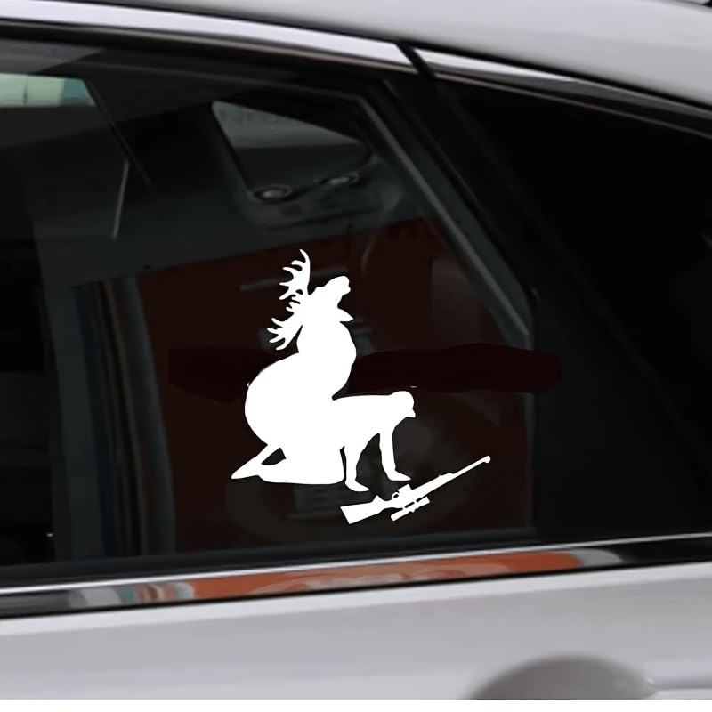 2-Pack WildHunt Vinyl Car Decal - Moose Hunter Design You Like My Meat Funny Deer Hunting Wall Art for Vehicles & Laptops, Weatherproof & Durable, Silver, 4.72 x 4.72 Inches