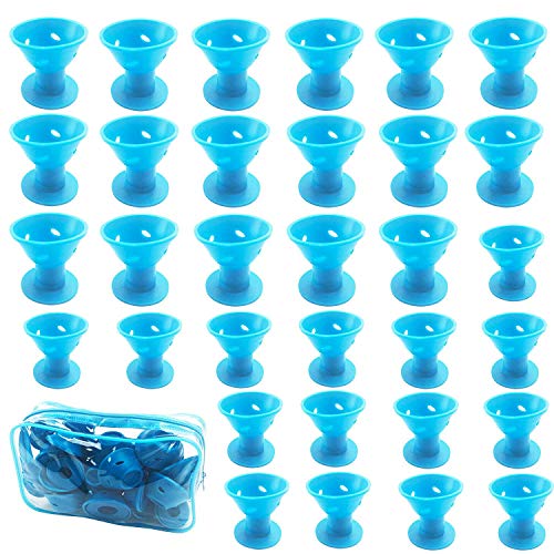 30 PCS Blue Hair Care Rollers Hair Curlers Silicone No Clip Hair Style Rollers Soft Magic DIY Curling Hairstyle Tools Hair Accessories
