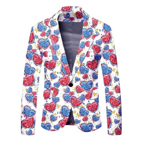 OCCOKO Traje con Estampado de Amor para Hombre, Chaqueta de Vestir Informal, Ropa de Fiesta de Boda, Retro Slim fit (White, S)