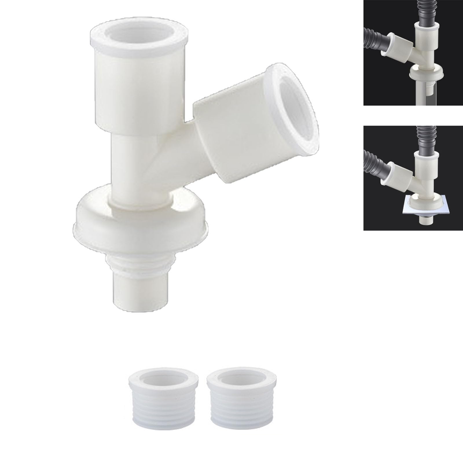 Double Outlet Connector for Washing Machines,Sewer and floor drain three-way joint, washing machine drainage pipe dual outlet dual-purpose Y-shaped (Diagonal tee (including accessories))