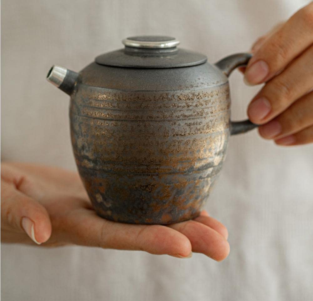 Tetera Juego De Té Teapot Tetera De Té Tea Kettle China Kung Fu Silver Bronce Cerámica Tetera De Cerámica 170Ml De Gres Dorado Dorado Tetera Kung Fu Juego De Té