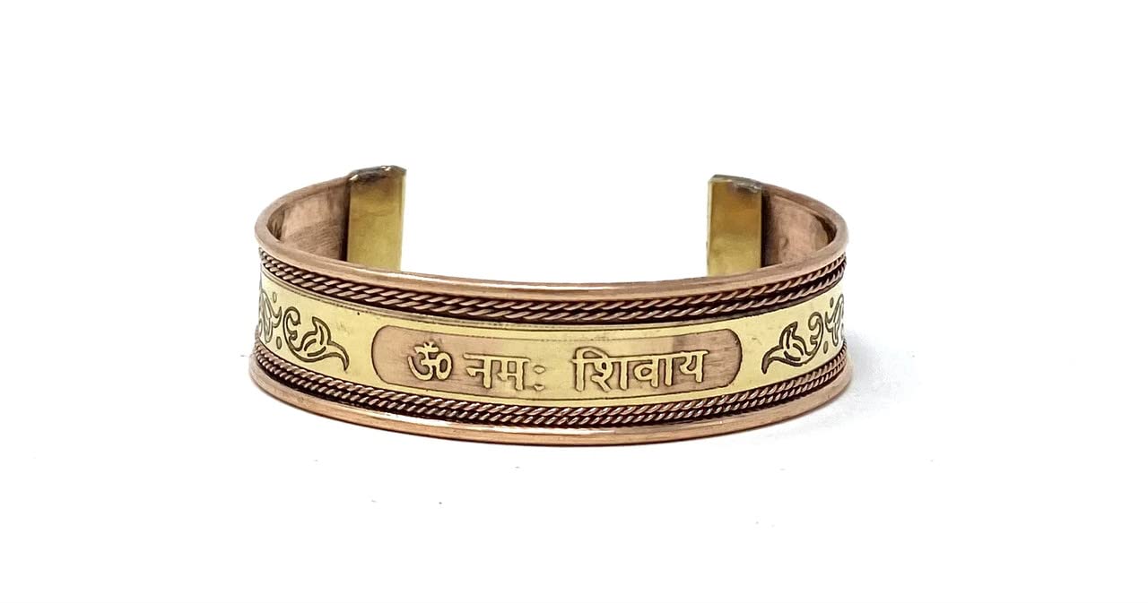 MAHANT JI100% Pure Panchdhatu Thick Om Namah Shivay Adjustable Free Size Kada For Men With Lab Certificate Gangajal And Chandan