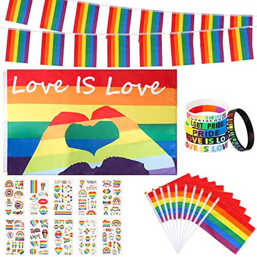 GORVELL 20pcs Gay Pride Flag,1 5ft x 3ft Love is Love Pride Bunting,6 ...