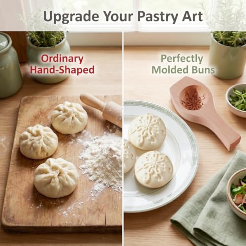 Image of Wooden Bao Bun Maker | Handcrafted, Food-Grade Hardwood, Multi-Purpose, Ergonomic Handle, Non-Stick Surface