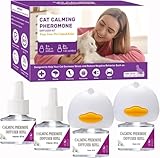Monadev Cat Calming Diffuser, Cat Pheromones Calming Diffuser, Pheromone Dffuser to Calm Cats, Cat Calming Diffuser with 2 Diffuser + 4 Refill,120 Days for Cats Relief Stress Anxiety (Purple)