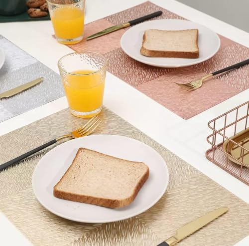 Image of HomeCloud Rectangular Waterproof Dining Table Placemats | Strong & Easy-Clean Table Mat for Dining, Center & Bedside Table | Protects from Spills, Heat & Scratches (Six Boxes Rosegold, Set of 2)