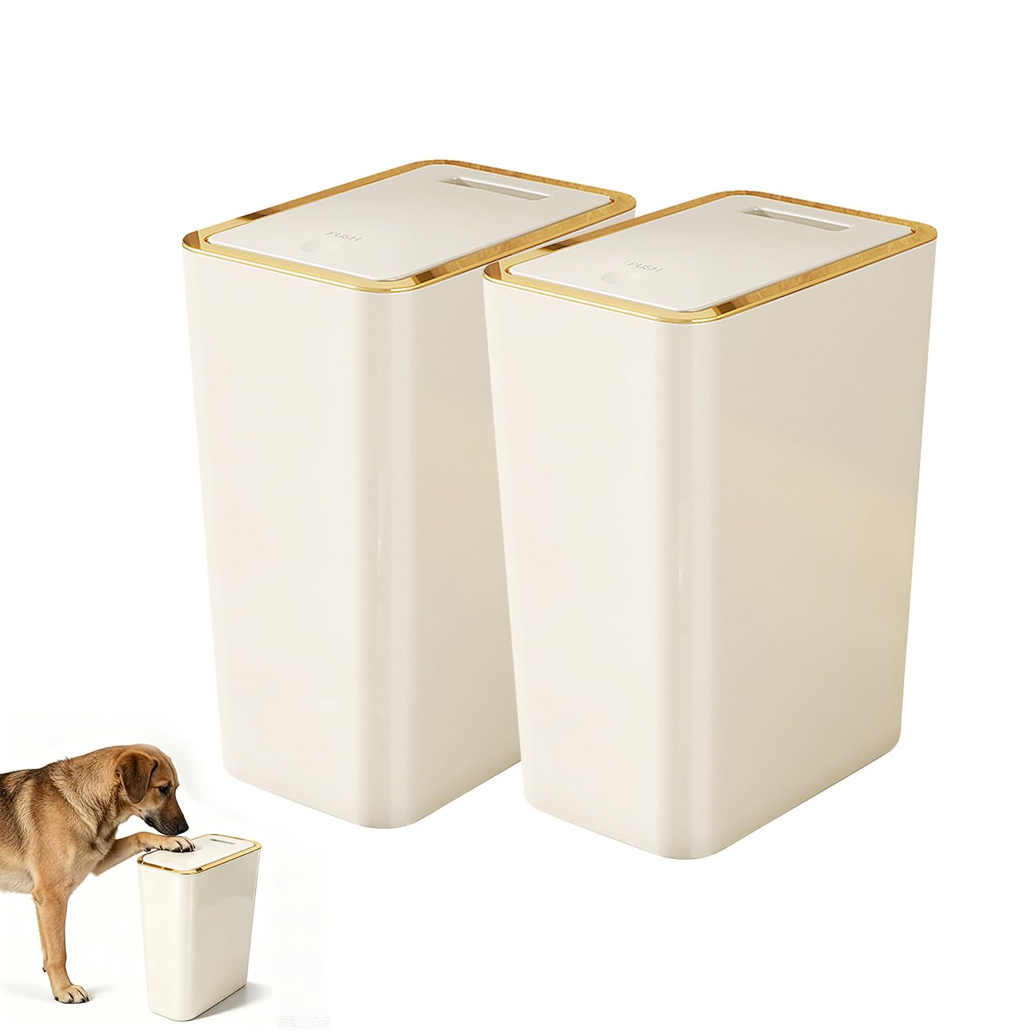 Chiziyixin 2Pack Bathroom Bin with Pop-Up Lid, 10L Plastic Bedroom Bin, Slim Toilet Can for Bathroom, Bedroom, Toilet, Kitchen, Living Room, Office, Odour Proof Slimline Dog Proof Trash Can (Creamy)